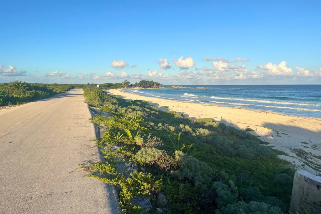 The bike path that runs along the beach on the east side of Cozumel.