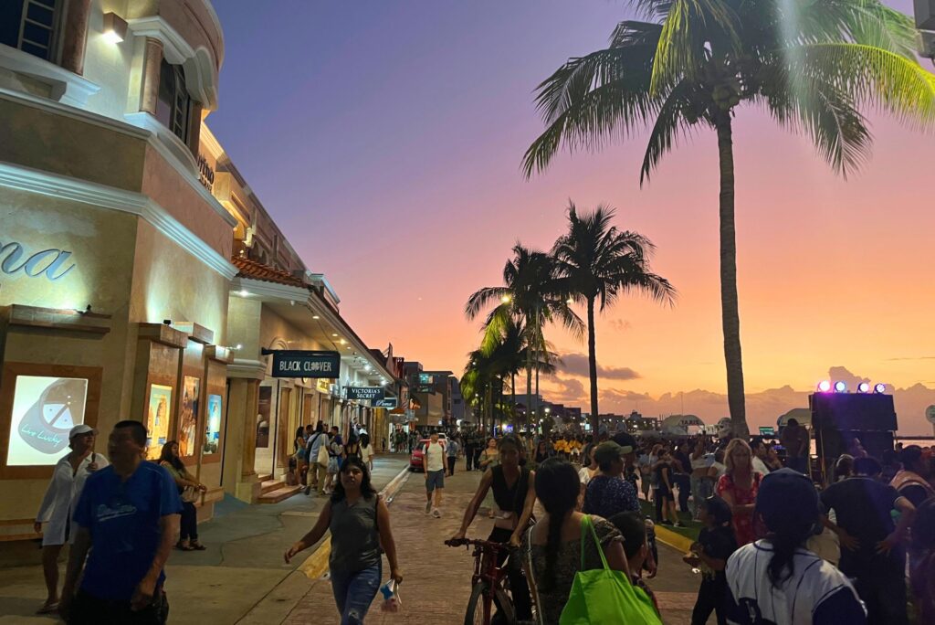 A busy night in the centre of Cozumel, Mexico.