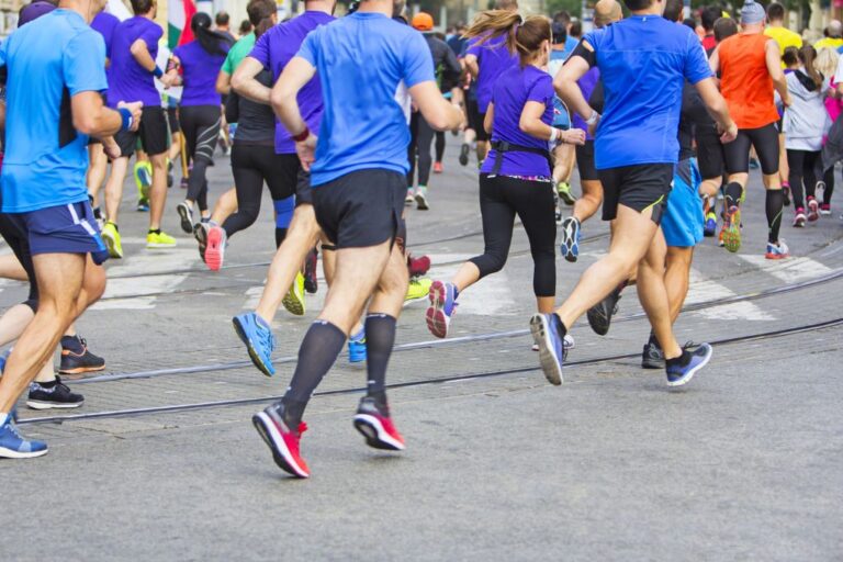 Runners racing a marathon.